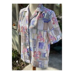 Vintage 80s Kawaii Button Up Blouse Pastel Boxy Sz 10